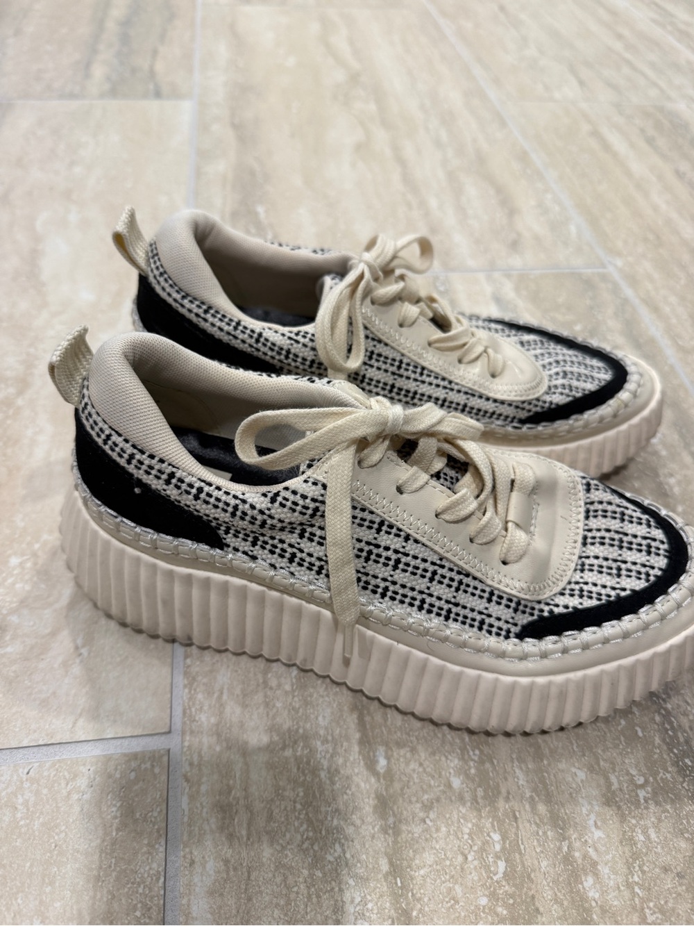 Women’s Dolce Vida Cream & Black Platform Lace-Up Sneakers
